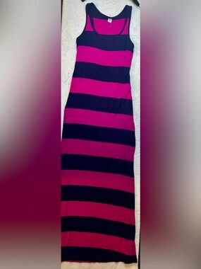 Old Navy Pink and Navy Blue Striped Tank Maxi Dress (Small)